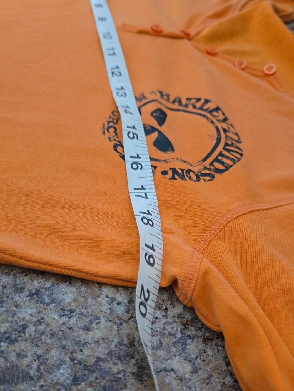 Womens XL Harley-Davidson Orange Long-Sleeve Henley with Skull Logo - Picture 9 of 11